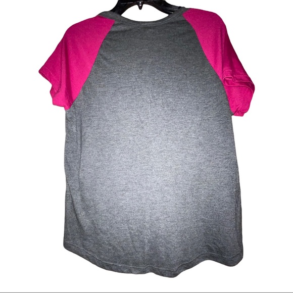 3 for $10 Bundle - Baseball grey t shirt with fuchsia sleeves. - Picture 2 of 3